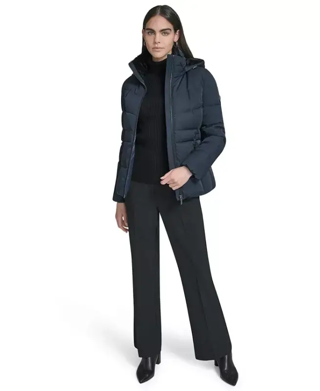 Women's Faux-Fur-Lined Hooded Puffer Coat - Dark Saphire - 3