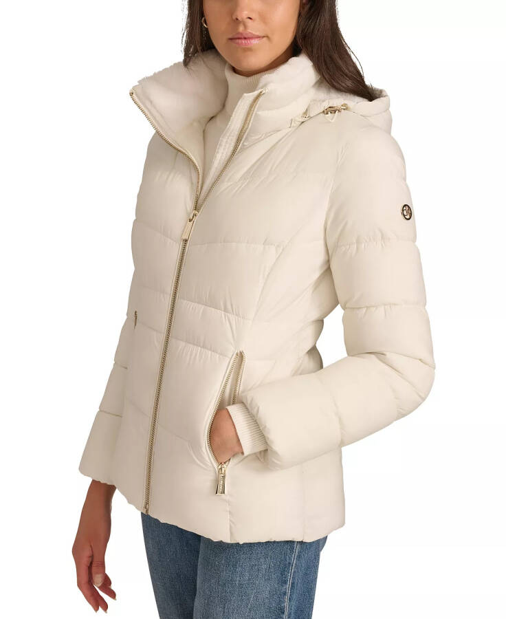 Women's Faux-Fur-Lined Hooded Puffer Coat Eggshell - 3