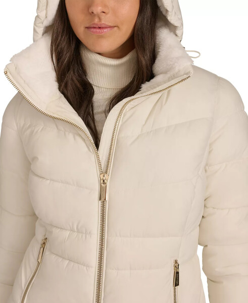 Women's Faux-Fur-Lined Hooded Puffer Coat Eggshell - 5