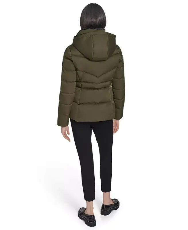 Women's Faux-Fur-Lined Hooded Puffer Coat - Twig - 2