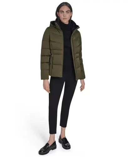 Women's Faux-Fur-Lined Hooded Puffer Coat - Twig - 3
