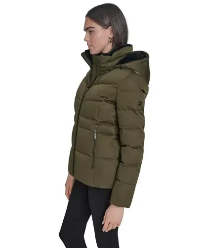 Women's Faux-Fur-Lined Hooded Puffer Coat - Twig - 4