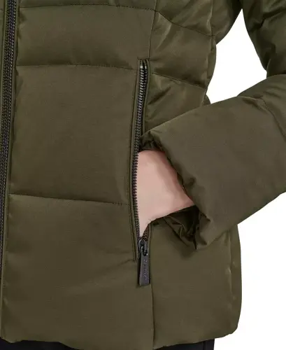 Women's Faux-Fur-Lined Hooded Puffer Coat - Twig - 6