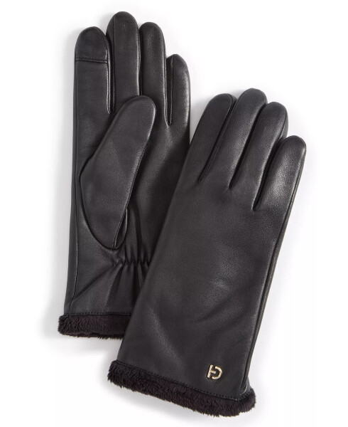 Women's Faux-Fur-Lined Leather Gloves Black - 1