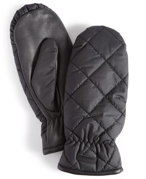 Women's Faux-Fur-Lined Quilted Puffer Mittens Caviar - 1