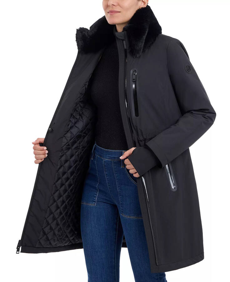 Women's Faux-Fur-Trim Anorak Raincoat Black - 3