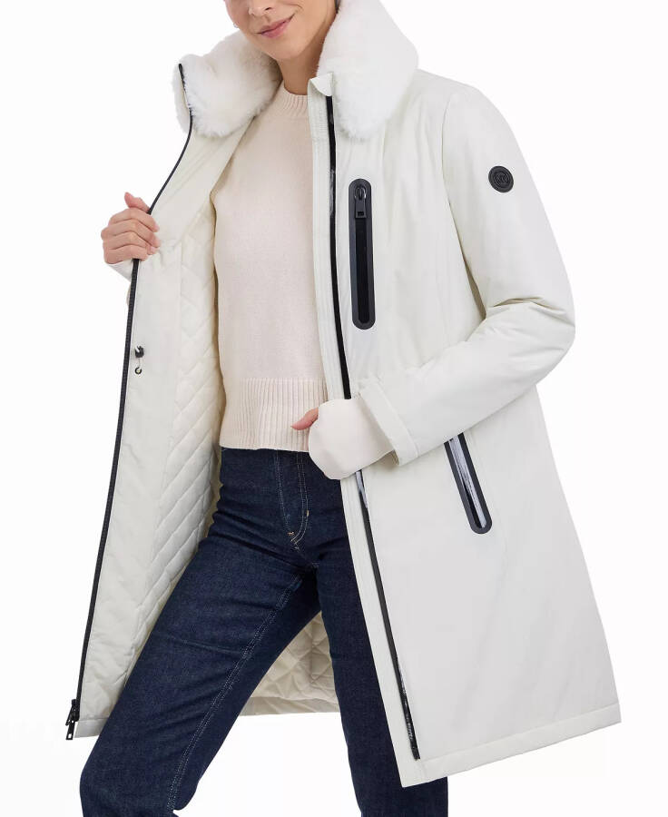 Women's Faux-Fur-Trim Anorak Raincoat Bone - 3