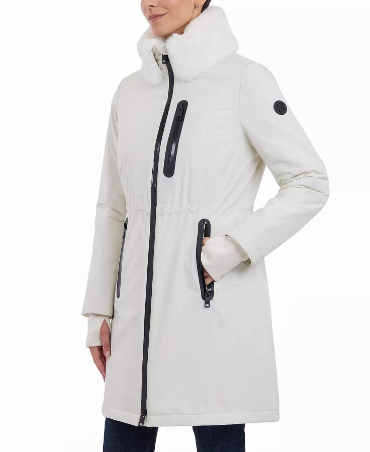 Women's Faux-Fur-Trim Anorak Raincoat Bone - 4