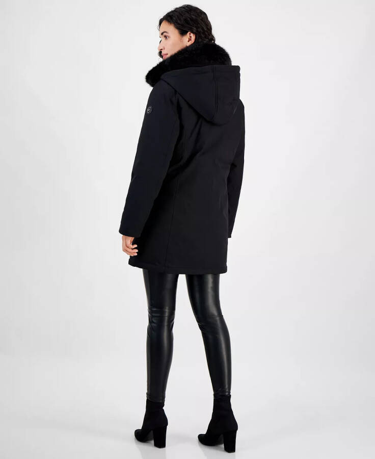 Women's Faux-Fur-Trim Hooded Puffer Coat Black - 2