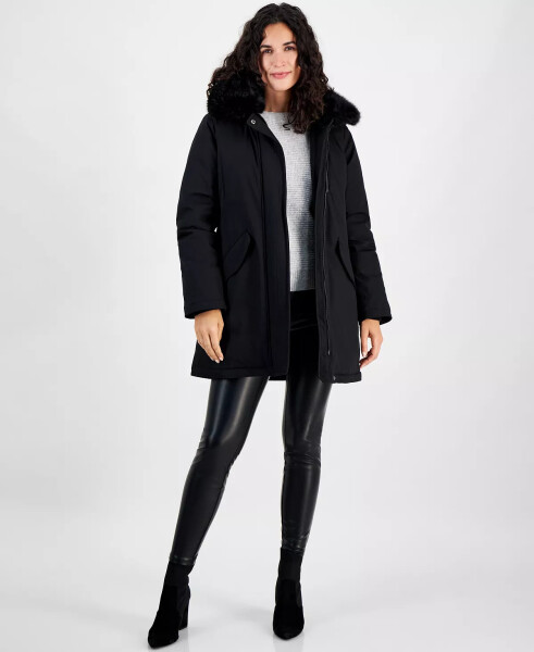 Women's Faux-Fur-Trim Hooded Puffer Coat Black - 4