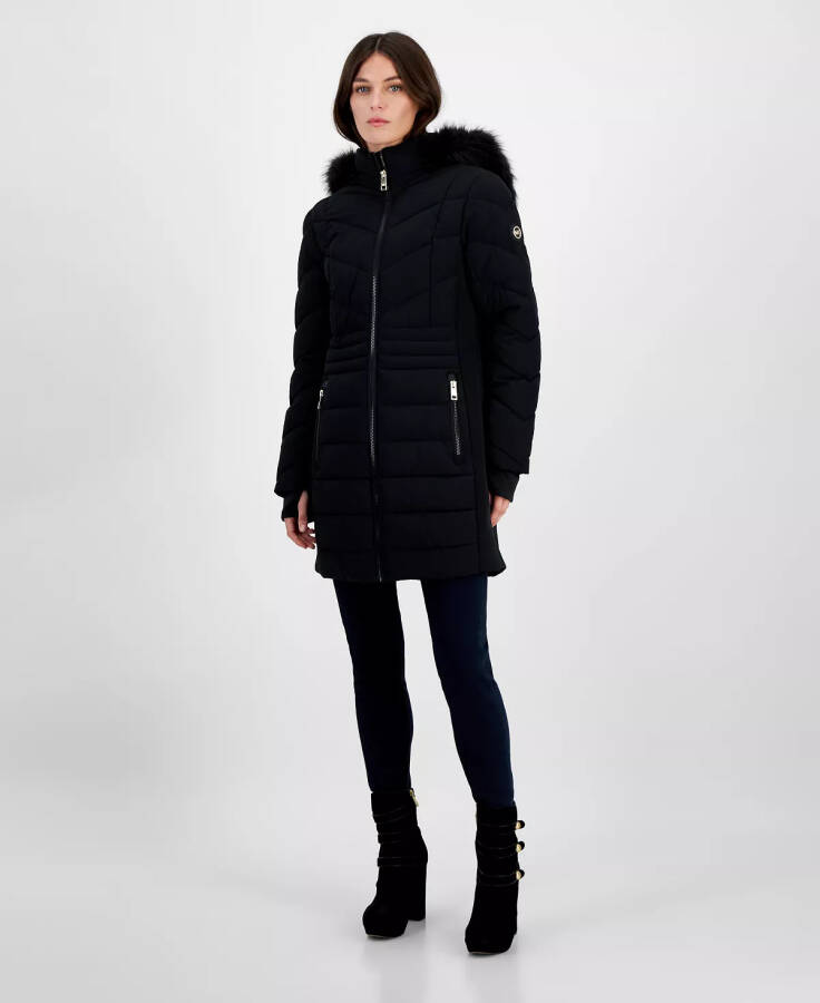 Women's Faux-Fur-Trim Hooded Puffer Coat, Created for Modazone Black - 1