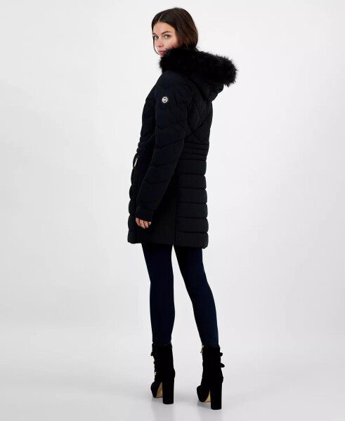 Women's Faux-Fur-Trim Hooded Puffer Coat, Created for Modazone Black - 2