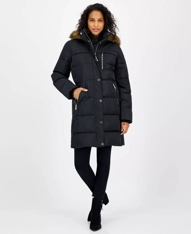 Women's Faux-Fur-Trim Hooded Puffer Coat, Created for Modazone Black - 1