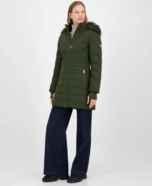 Women's Faux-Fur-Trim Hooded Puffer Coat, Created for Modazone Olive - 1