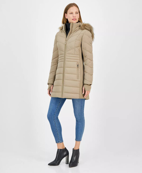 Women's Faux-Fur-Trim Hooded Puffer Coat, Created for Modazone Taupe - 1