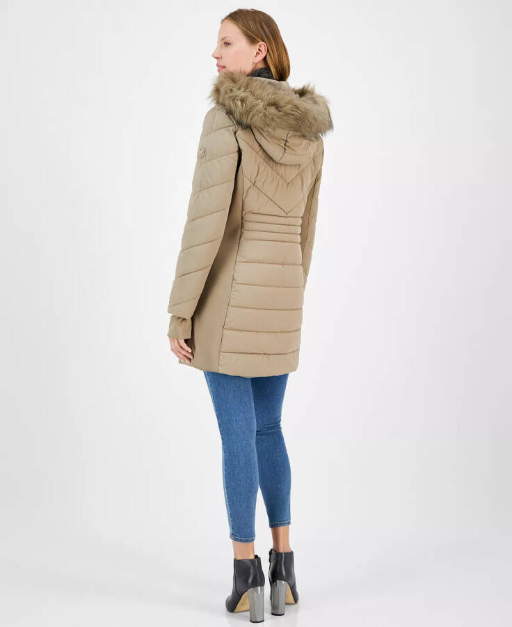 Women's Faux-Fur-Trim Hooded Puffer Coat, Created for Modazone Taupe - 2