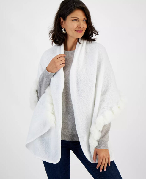 Women's Faux-Fur-Trim Wrap, Created for Modazone Ivory - 1