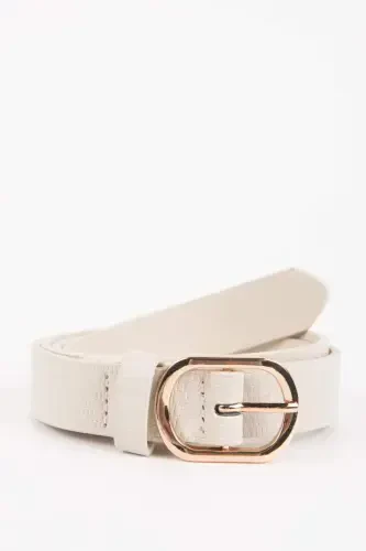 Women's Faux Leather Casual Belt-Beige - 1