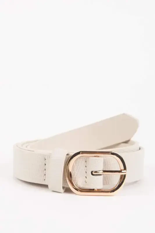 Women's Faux Leather Casual Belt-Beige - 1