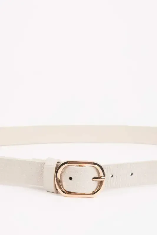 Women's Faux Leather Casual Belt-Beige - 3