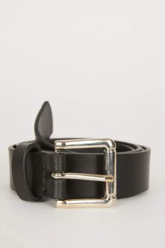 Women's Faux Leather Classic Belt Black - 1