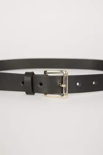 Women's Faux Leather Classic Belt Black - 4