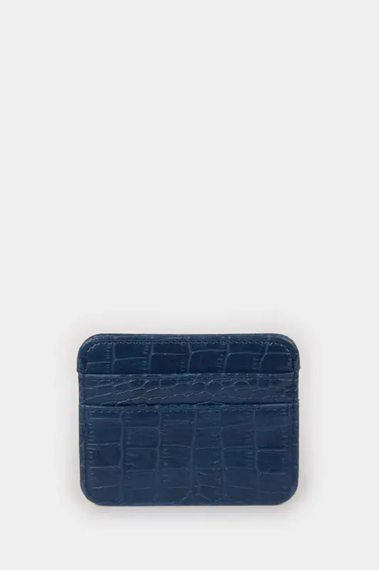 Women's Faux Leather Croco Card Holder W2526AZNS - Navy Blue-NV2 - 4