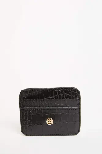 Women's Faux Leather Croco Cardholder W2526azns-Black - 1