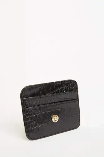Women's Faux Leather Croco Cardholder W2526azns-Black - 3