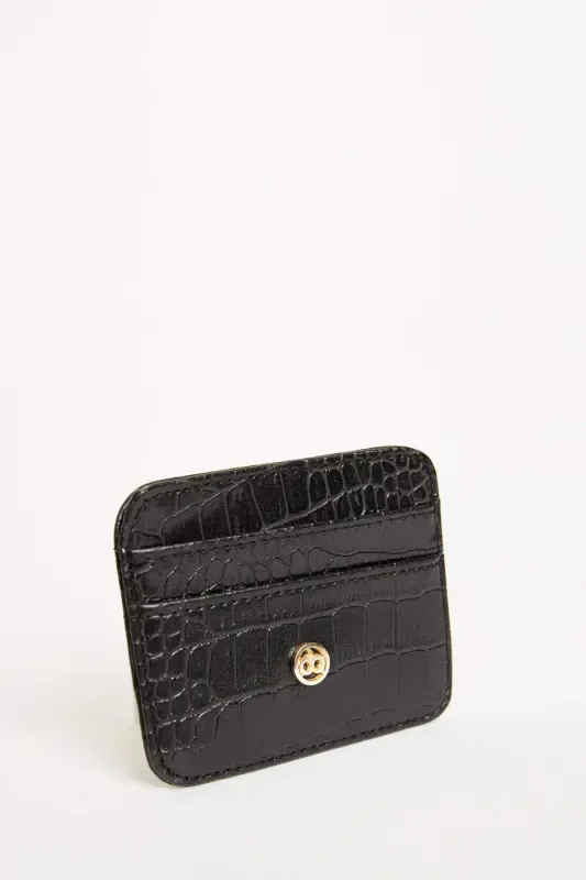 Women's Faux Leather Croco Cardholder W2526azns-Black - 3