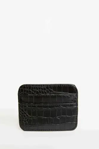 Women's Faux Leather Croco Cardholder W2526azns-Black - 4