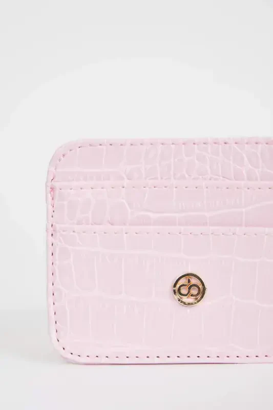 Women's Faux Leather Croco Cardholder W2526azns-Pink - 3
