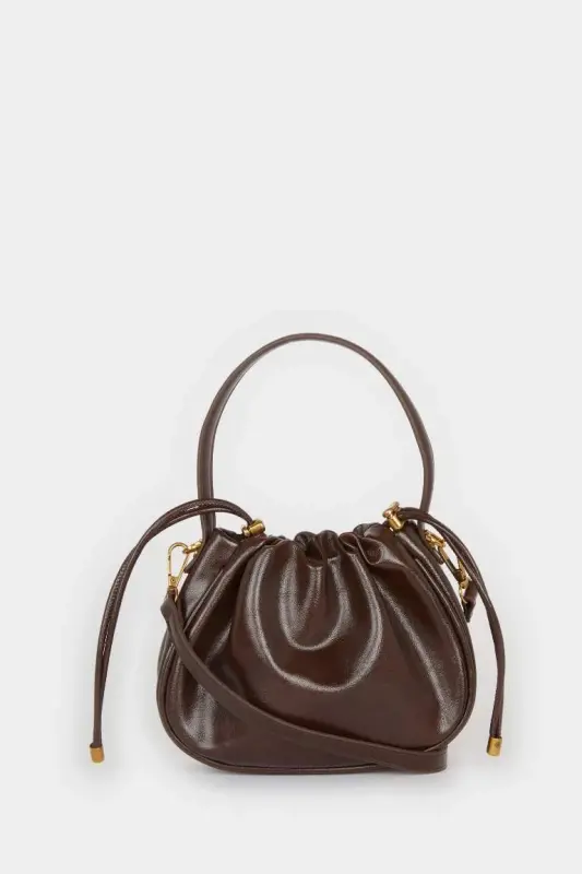 Women's Faux Leather Crossbody Bag-Dark Brown - 2