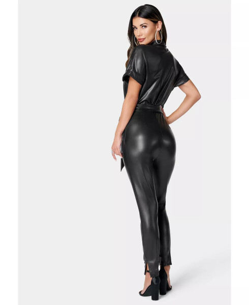 Women's Faux Leather Moto Jumpsuit Black - 2