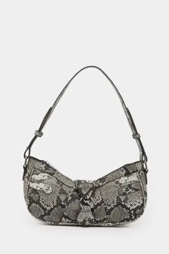 Women's Faux Leather Shoulder Bag - Black - 1