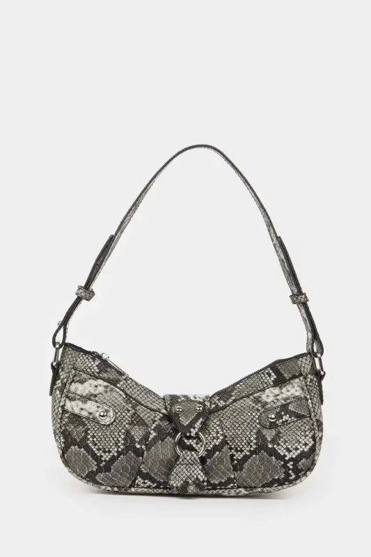 Women's Faux Leather Shoulder Bag - Black - 1