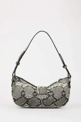 Women's Faux Leather Shoulder Bag - Black - 3