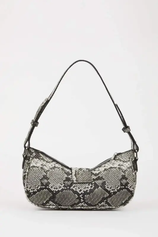 Women's Faux Leather Shoulder Bag - Black - 3