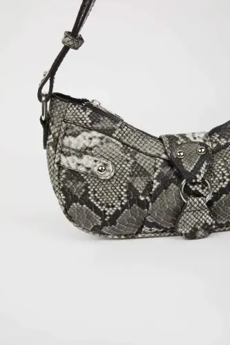 Women's Faux Leather Shoulder Bag - Black - 4