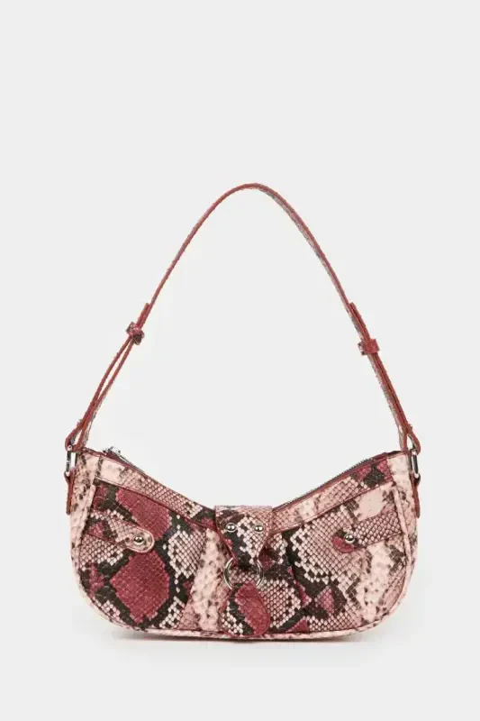 Women's Faux Leather Shoulder Bag-Pink - 2