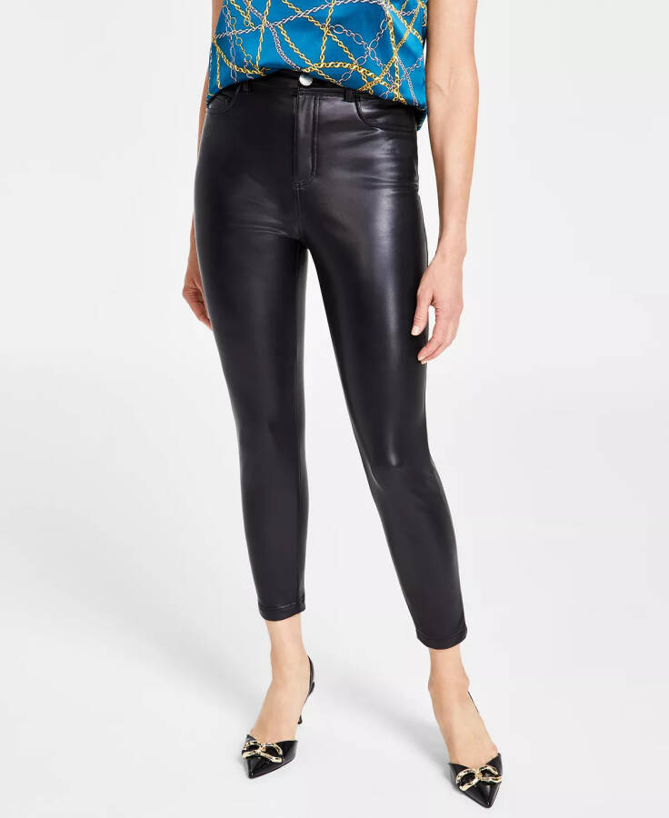 Women's Faux-Leather Skinny Pants, Created for Modazone Deep Black - 9