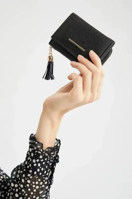 Women's Faux Leather Wallet-Black - 2