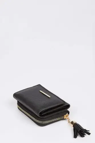 Women's Faux Leather Wallet-Black - 3