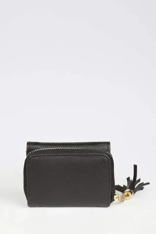 Women's Faux Leather Wallet-Black - 6