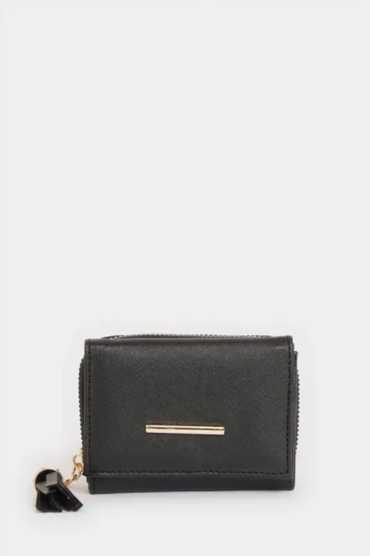 Women's Faux Leather Wallet-Black - DEFACTO