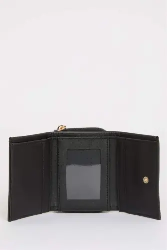 Women's Faux Leather Wallet-Black - 3
