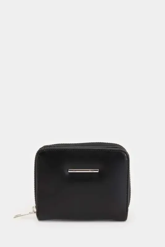 Women's Faux Leather Wallet-Black - 1