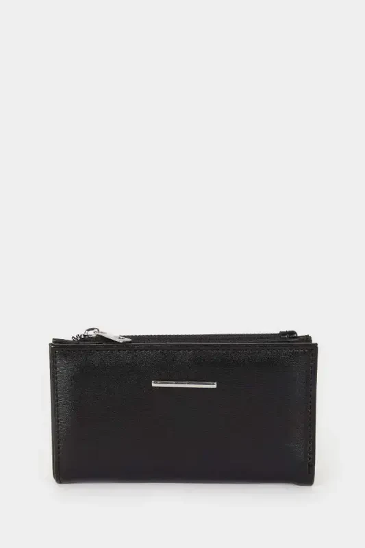 Women's Faux Leather Wallet-Black - DEFACTO