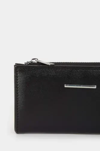 Women's Faux Leather Wallet-Black - 2