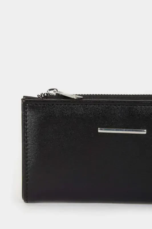 Women's Faux Leather Wallet-Black - 2